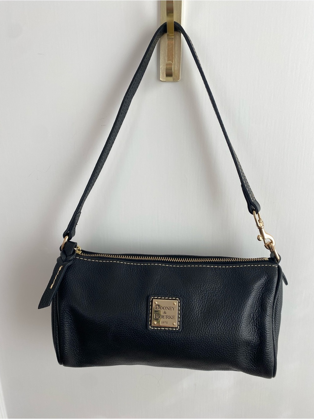 Dooney & Bourke Black Pebble Leather Shoulder Bag with Gold Hardware